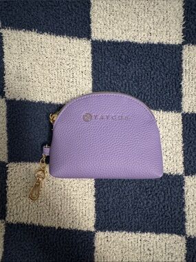 Small Tatcha Lilac Pebbled Leather Cosmetic Pouch with Gold Hardware